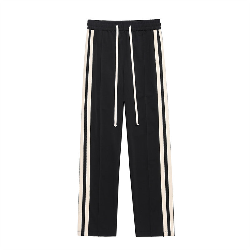Men Sweatpants Side Striped Casual Trousers Boys Loose Casual Elastic Waist Stitching Straight Wide Leg Pants