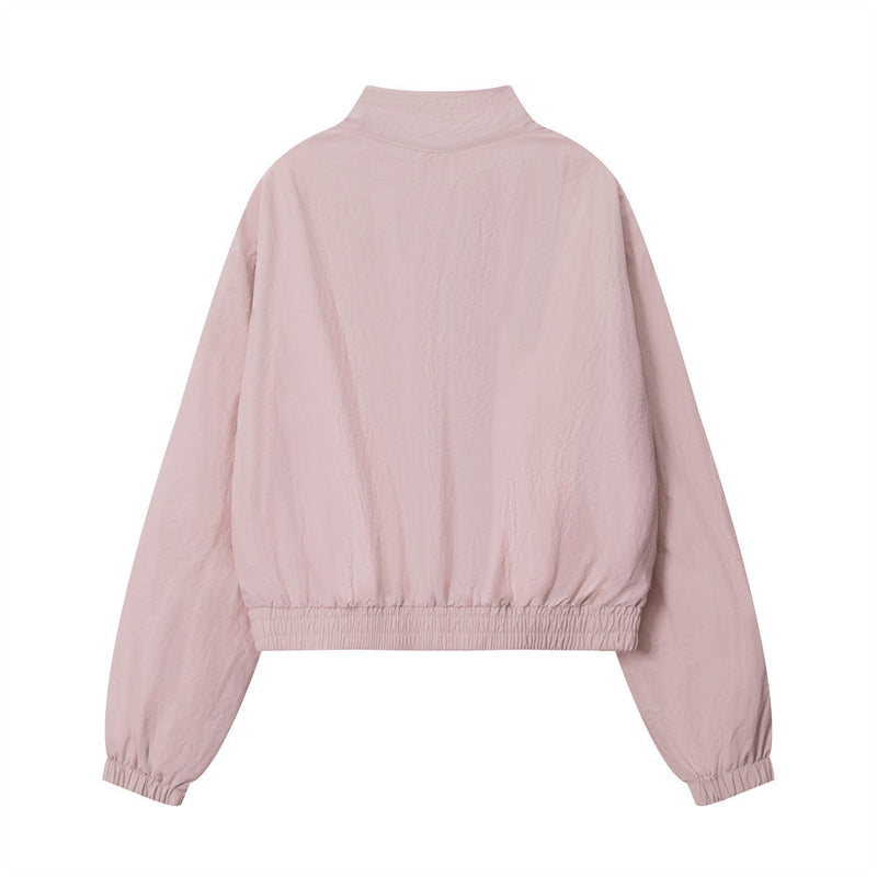 Women Jacket Striped Color Stitching Stand-Collar Jacket Autumn Casual Loose Jacket