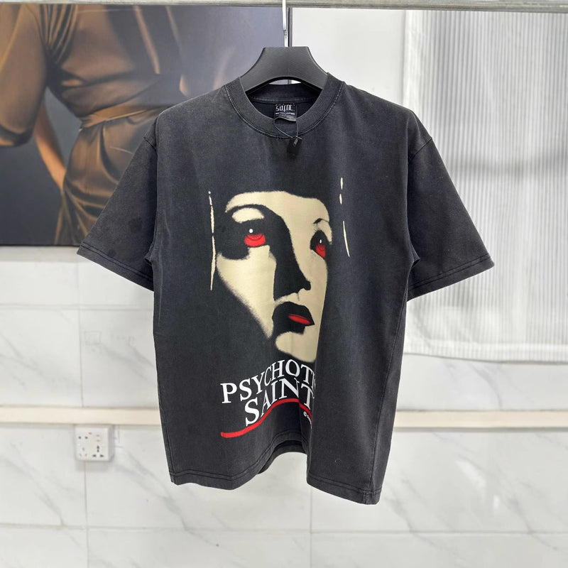 Mens T-shirts Saint Michael PSYCHOTIC print vintage wash