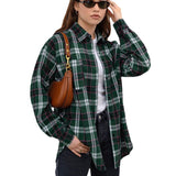 Women Trench Coat Winter Retro Plaid Long Sleeve Shirt Loose Casual Shirt