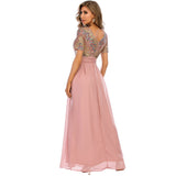 Women Evening Gown Sexy Chiffon Stitching Sequins Dress