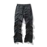 Men Sweatpants Solid Color Pleated Bell-Bottom Pants Casual Pants Straight-Leg Trousers