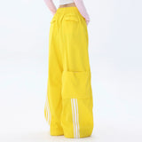 Men Sweatpants Casual Trousers Striped Stitching Ruffle Ankle-Tied Drawstring Sports Pants