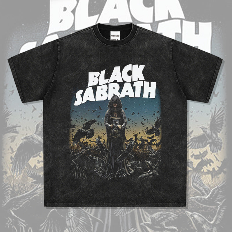 Mens Vintage Rock Band T-Shirt BLACK SABBATH Metal Rock Band Old Print Short Sleeve T-Shirt Loose