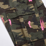 Men Sweatpants Paint Splash Slightly Flared Camouflage Workwear Trousers Multi-Pocket Wide-Leg Pants