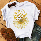 Maycaur Women's T-shirt Casual Kawaii Sunflower Butterfly