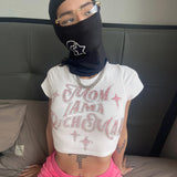 Women T-shirt Spring/Summer Letters Rhinestone Navel Slim-Fit Short-Sleeved T-shirt