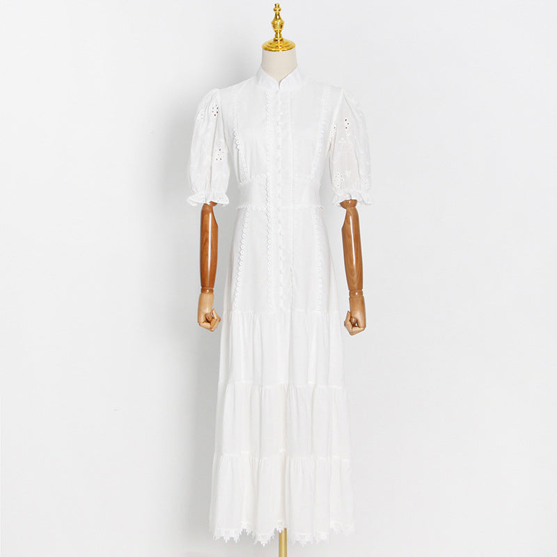 Women Dresses Stand Collar Single-Breasted Dress Summer Dress (Qymy0409)