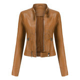 Red Leather Jacket Spring and Autumn Stand Collar Lady Leather Jacket