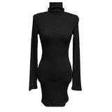 Women Dresses Turtleneck Knitting Dress Autumn and Winter Long Sleeve Narrow Short Skirt