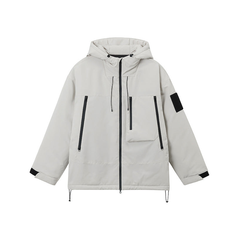 Unisex Winter Cotton Coat Vintage Loose Hooded Color Contrast Shell Jacket Workwear Jacket