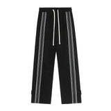 Men Sweatpants Sports and Leisure Trousers with an Elasticated Waist Stitching Contrast Color Stripes Loose Drooping Straight-Leg Trousers