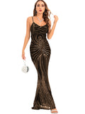 Women's Evening Gown Evening Dress Sexy Strap Vintage Sequins Dress