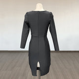 Women Evening Dress Long Sleeve Bandage One-Piece Dress Elegant Slim Dress