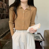 Women Knitted Cardigan Spring and Autumn Polo Collar Sweaters Cardigan