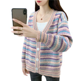Women Knitwear Autumn and Winter Striped Sweater Loose Knitted Cardigan