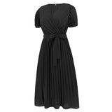 Women Date Dress Summer Puff Sleeve Dress V-neck Dress
