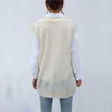 Women Knitted Sweater Autumn Casual Top Solid Color Cable-Knit Sweater Vest