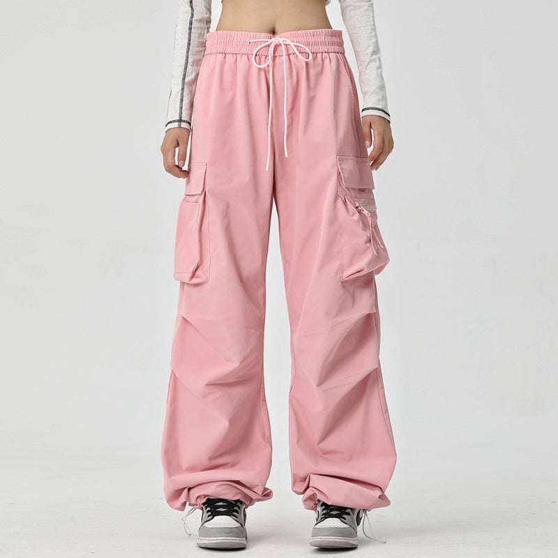 Men Sweatpants Leisure Cargo Straight-Leg Trousers Men's Solid Color Pleated Loose Wide Leg Pants