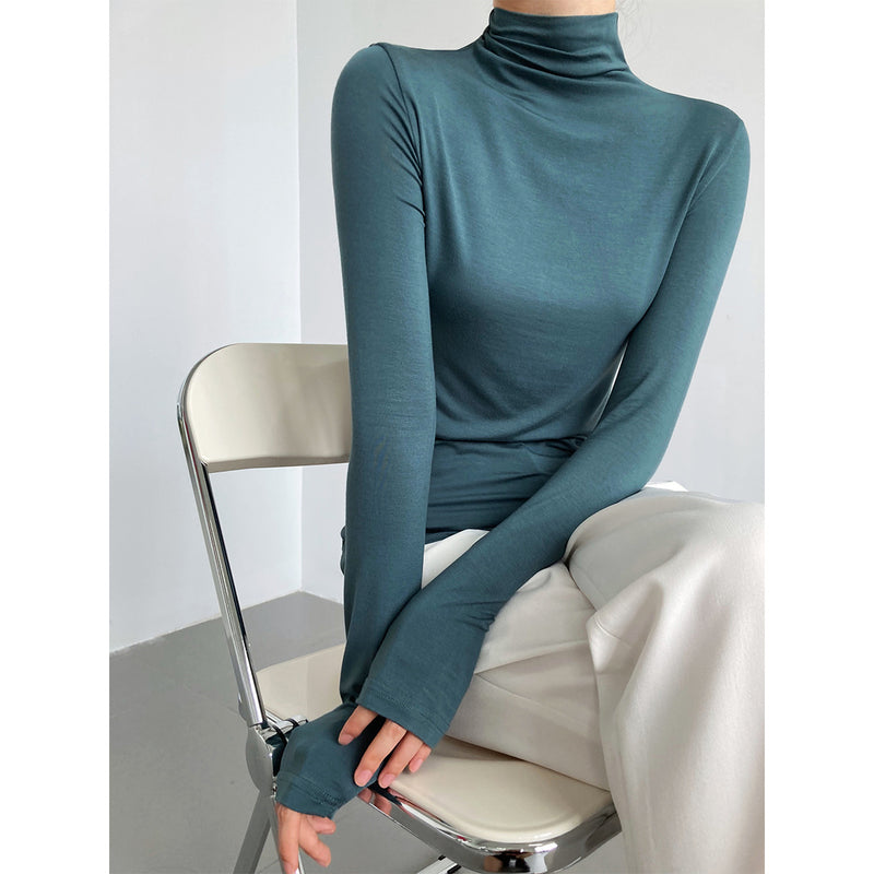 Women T Shirt Modal Turtleneck Bottoming Shirt Women's Slim Fit Long-Sleeved T-shirt Top