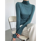 Women T Shirt Modal Turtleneck Bottoming Shirt Women's Slim Fit Long-Sleeved T-shirt Top