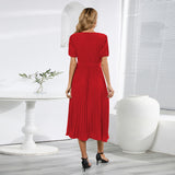 Women Date Dress Summer Puff Sleeve Dress V-neck Dress