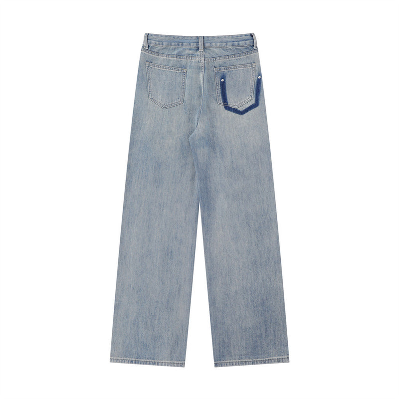 Women Pants Ripped Straight Jeans Wide Leg Loose Trousers