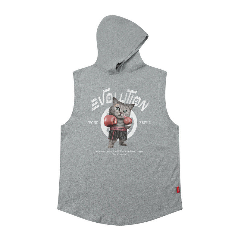 Men Vest Spring and Summer Sleeveless Hooded Sweater for Men and Women
