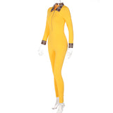 Women Jumpsuit Spring Lapel Zipper Slim Fit Long Sleeve Jumpsuit