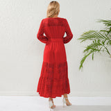 Women Date Dress Autumn Winter Sexy Long Sleeve round Neck Lace Long Dress Dress