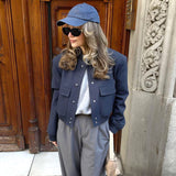 Women Trench Coat Woolen Fall Winter Coat Casual Baseball Uniform