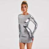 Women Dresses Sexy Slim Fit round Neck Long Sleeves Dress