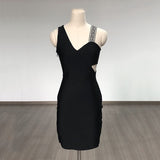 Women Evening Dress V-neck Dress Black Hip-Wrapped Skirt Sexy Dress