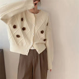 Women Knitwear Autumn and Winter Flower round Neck Sweater Loose Knitted Cardigan