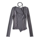Women Sweater Knitwear Autumn Lace-up Irregular Bottoming Shirt Long Sleeve T-shirt