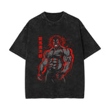 Washed retro cotton t-shirt Baki Hanma anime print washed old short-sleeved t-shirt