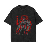 Washed cotton t-shirt Baki Hanma printed washed old short-sleeved t-shirt