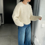 Women Winter Knitted Sweater round Neck Sweater Winter Cross Knitted Loose-Fitting Long Sleeve Sweater 1t2303