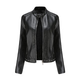 Red Leather Jacket Rivet Leather Clothing with Stand Collar