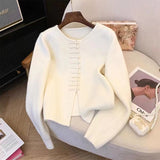 Women Knitwear Autumn Winter Retro round Neck Sweater Women's Knitted Cardigan