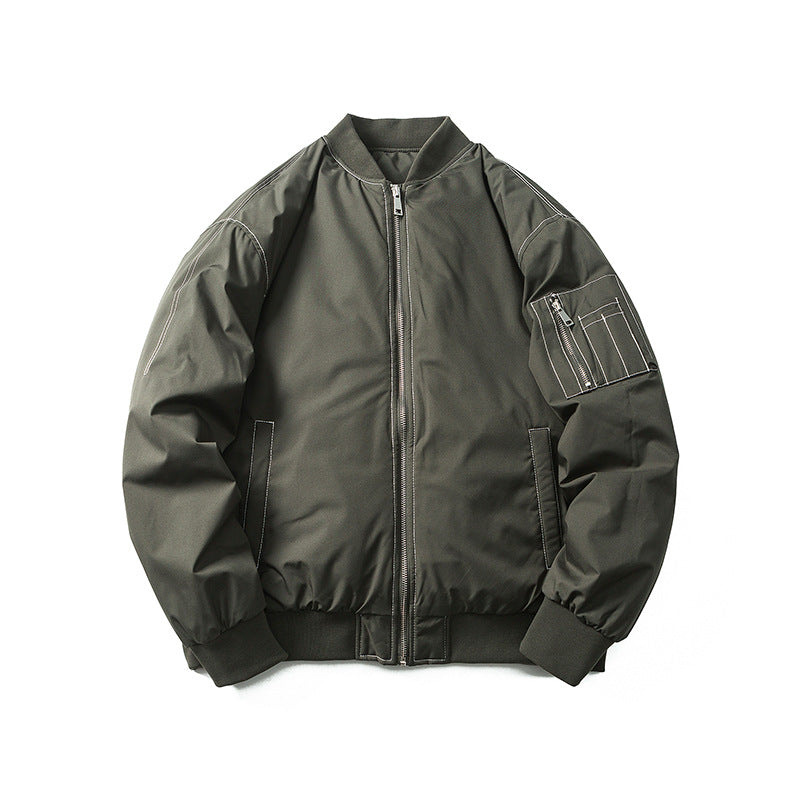Unisex Winter Cotton Coat Winter Baseball Uniform Cotton-Padded Clothes Retro Loose Pockets Decorative Cotton-Padded Clothes