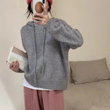 Women Knitted Pullover Fall Winter Hooded Pullover Sweater Casual Loose Sweater