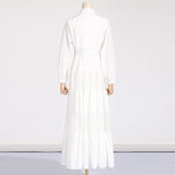 Women Dresses Spring Lapel Embroidery Lace Hollow Dress (Qymy0409)