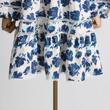Women Dresses Spring V-neck Lantern Sleeve Dress Floral Skirt (Qymy0409)