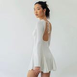Women Dresse Sexy Backless round-Neck Long-Sleeved Dress