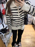 Women Knitted Pullover Striped Turtleneck Zipper Sweater Women's Fall and Winter Lapels Knitwear Top