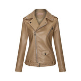 Red Leather Jacket Lapel Slim Women Leather Coat Zipper Elegant Pu Women's Leather Coat