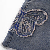 Women Skirt Patch Butterfly Embroidered Denim Skirt