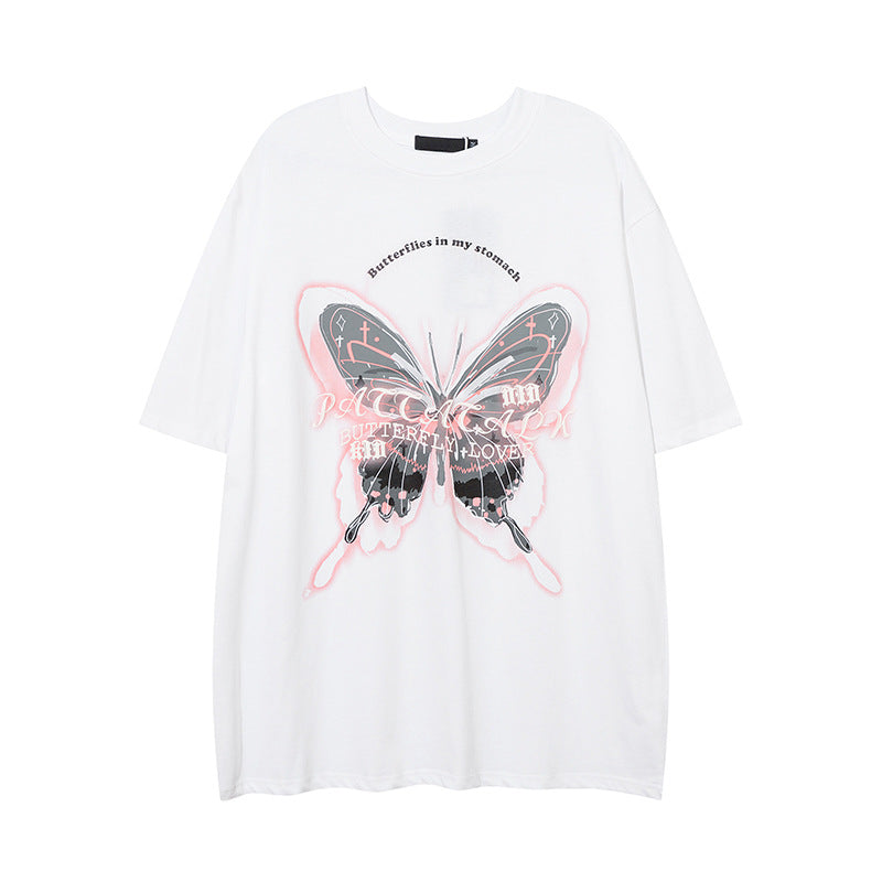 Men T Shirt Summer Butterfly Graffiti Puff Print Couple Short Sleeve T-shirt