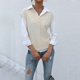 Women Knitted Sweater Autumn Casual Top Solid Color Cable-Knit Sweater Vest
